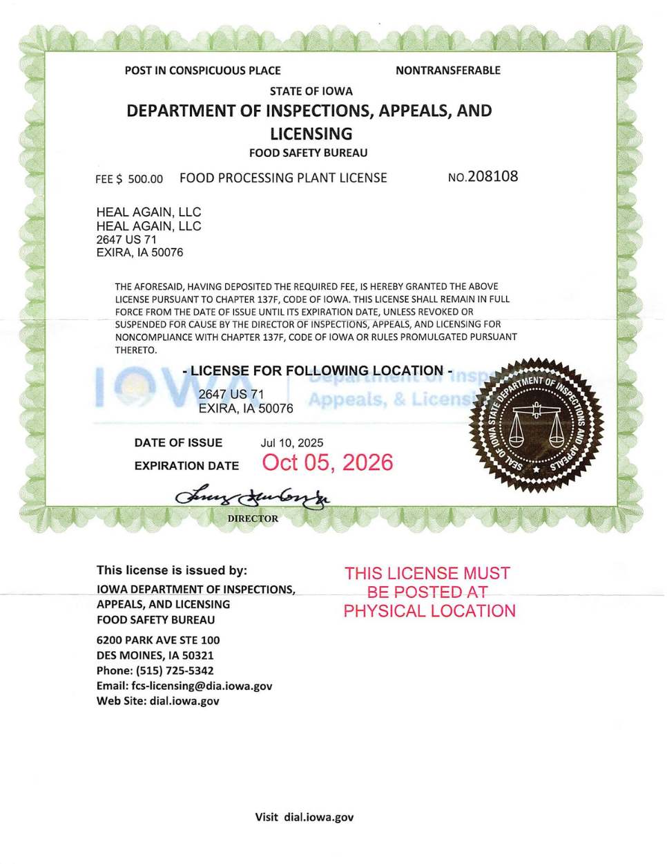 Food Processing Plant License