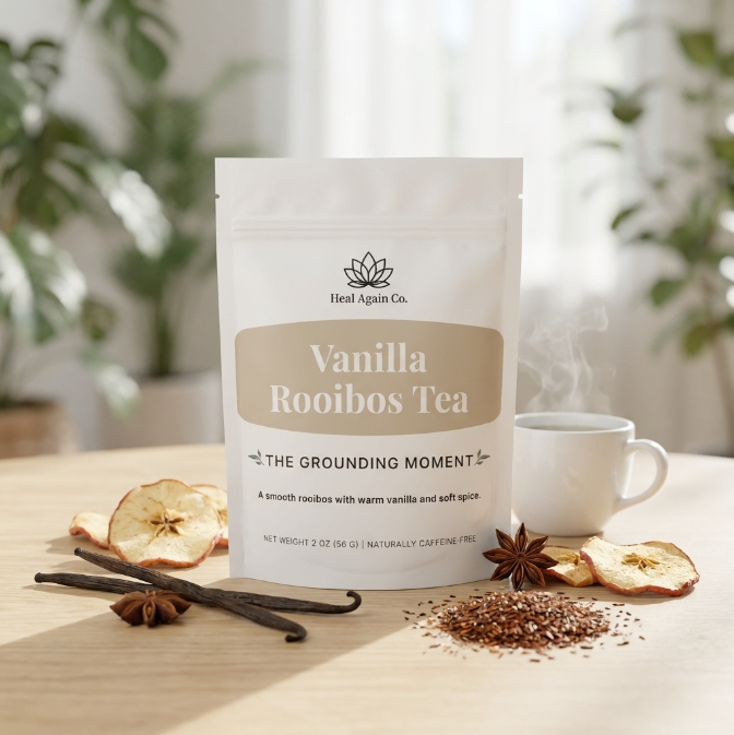 Vanilla Rooibos Tea by Heal Again Co. with rooibos, apple, vanilla bean, and cinnamon