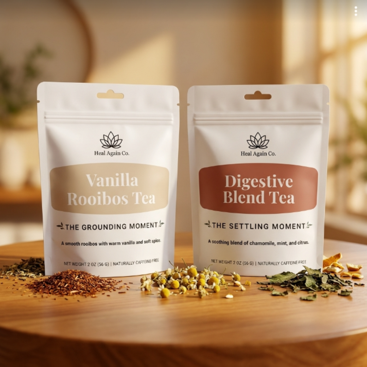 Heal Again Co Renew Tea Bundle with Vanilla Rooibos Tea and Digestive Blend Tea loose-leaf herbal teas