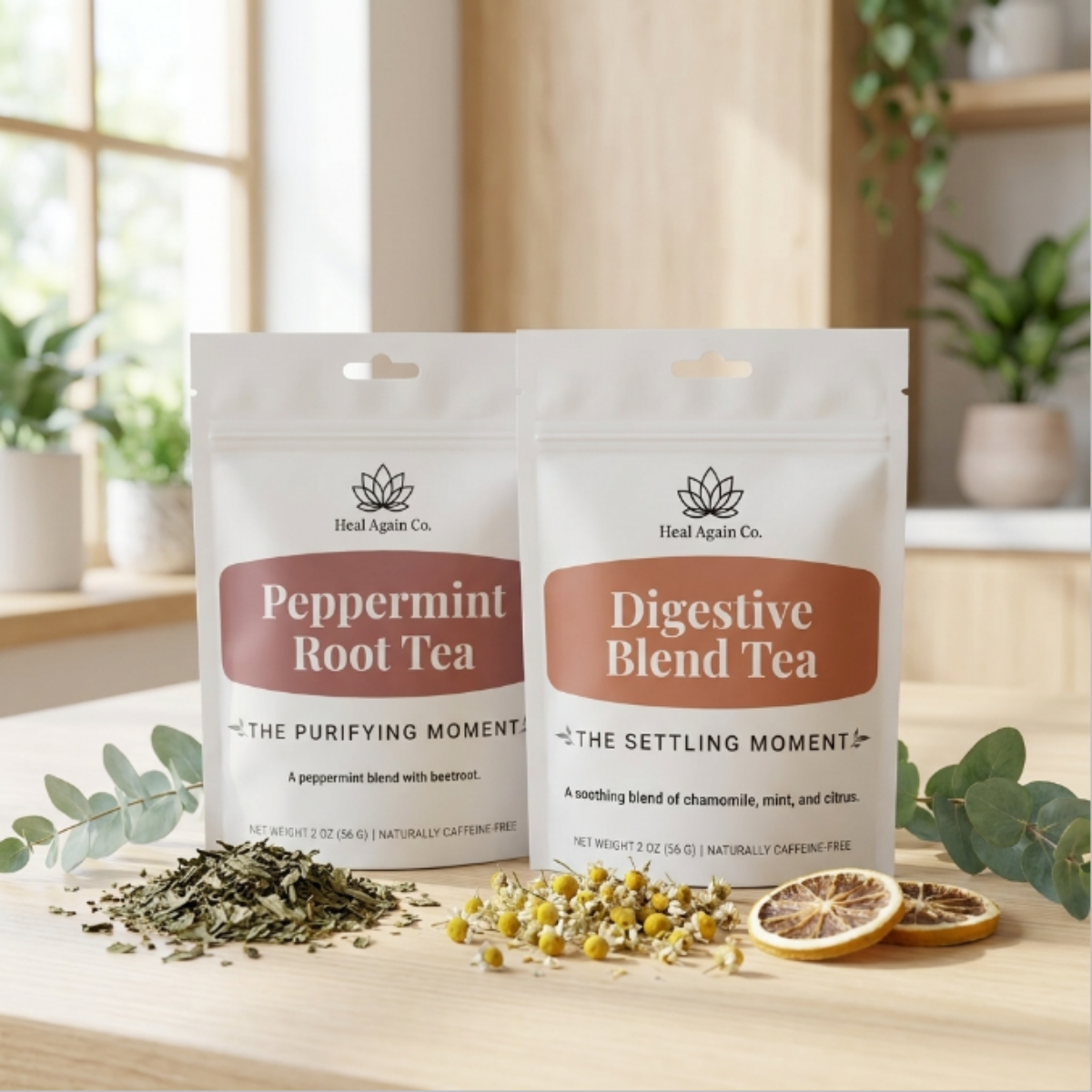 Heal Again Co Reset Tea Bundle with Digestive Blend Tea and Peppermint Root Tea loose-leaf herbal teas