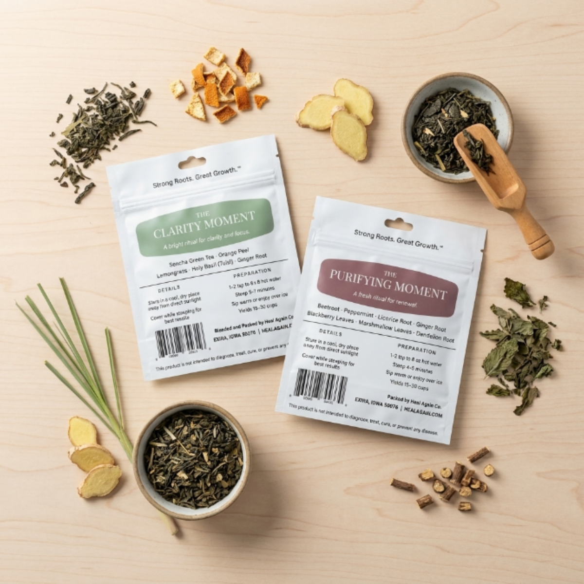 a photo of two brightening loose leaf teas by heal again co
