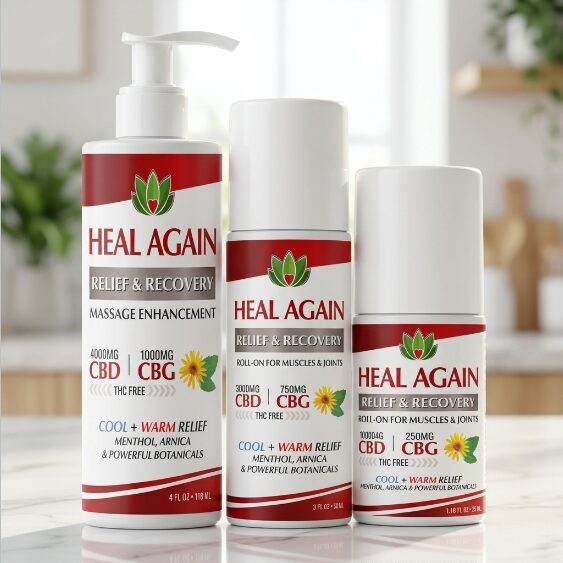 Heal Again Muscle and Joint Relief botanical roll-on and pump